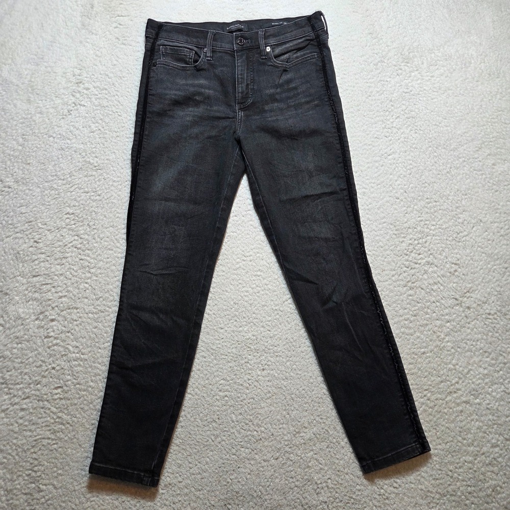 Banana Republic Skinny Jeans Womens 28P Black Velvet Side Stripe Denim Casual